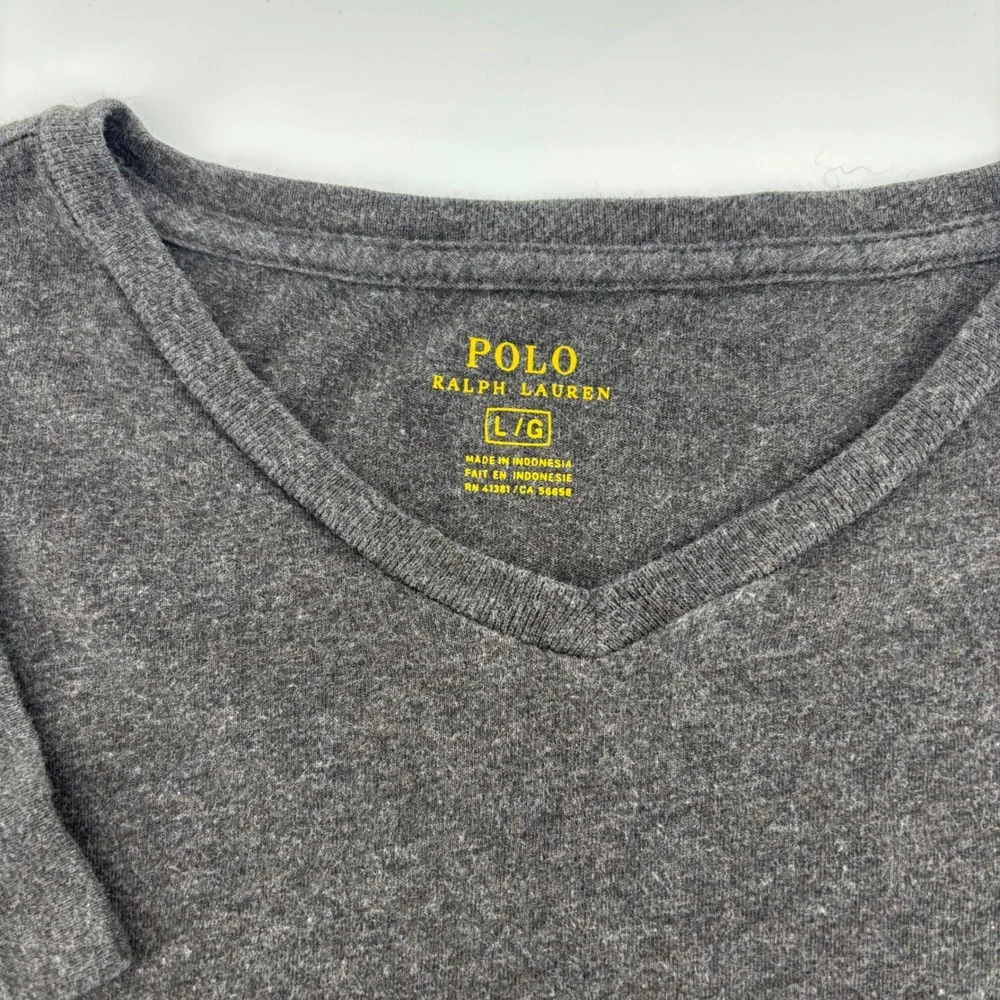Polo Ralph Lauren T-Shirt Mens L Grey Excellent V-Neck Long‎ Sleeve Pony Logo